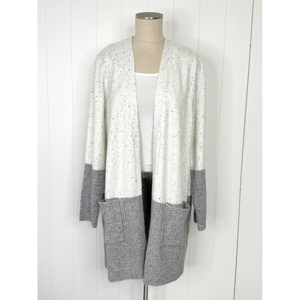 Love Ellie Confetti Longline Cardigan NWOT Women's XL White Gray Cozy Neutral